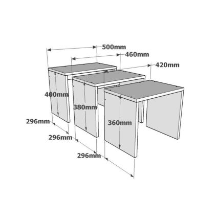 CONJUNTO 3x Mesa de apoio GUL castanho/branco/cinzento