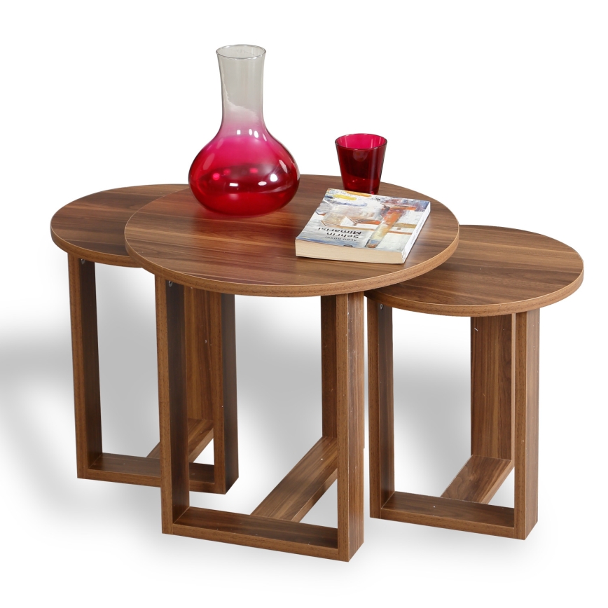 CONJUNTO 3x Mesa de apoio MIRA castanha