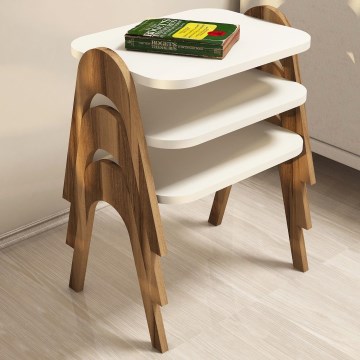 CONJUNTO 3x Mesa de apoio PARIS cremoso/castanho