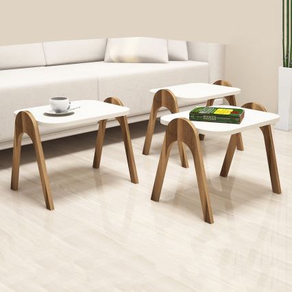 CONJUNTO 3x Mesa de apoio PARIS cremoso/castanho