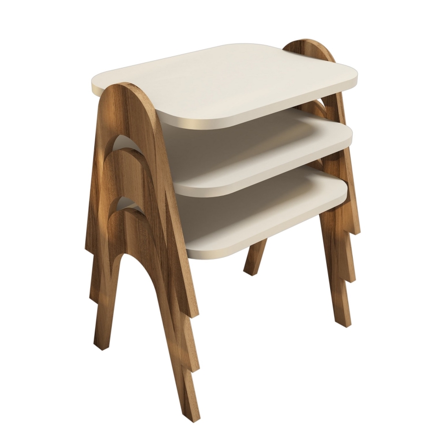 CONJUNTO 3x Mesa de apoio PARIS cremoso/castanho