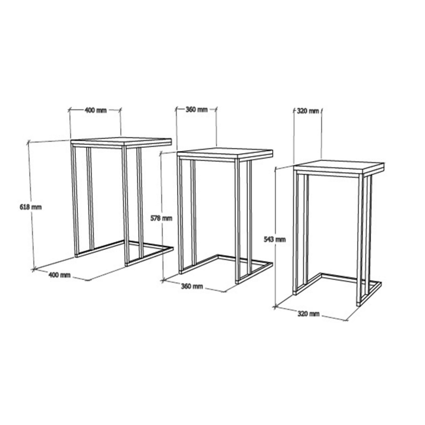 CONJUNTO 3x Mesa de apoio preta