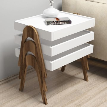 CONJUNTO 3x Mesa de apoio ROMA branco/castanho