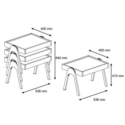 CONJUNTO 3x Mesa de apoio ROMA branco/castanho