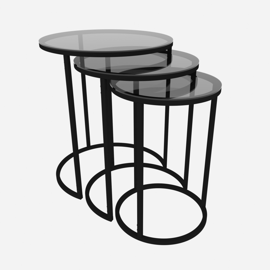 CONJUNTO 3x Mesa de cabeceira ALYA diâmetro 34/42/50 cm preto