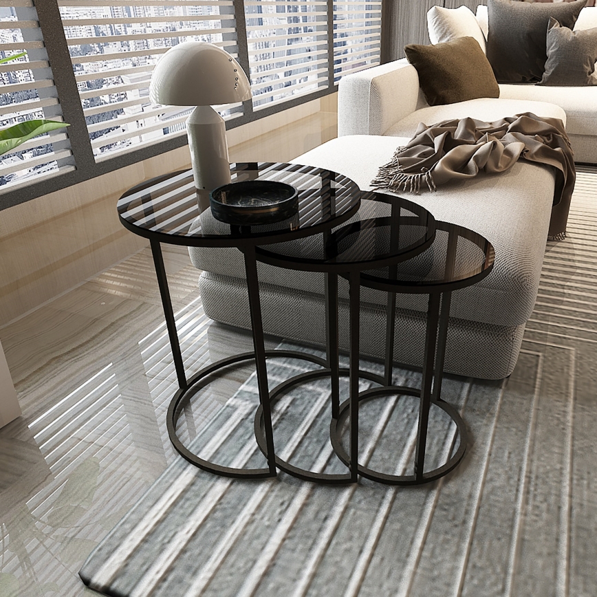CONJUNTO 3x Mesa de cabeceira ALYA diâmetro 34/42/50 cm preto