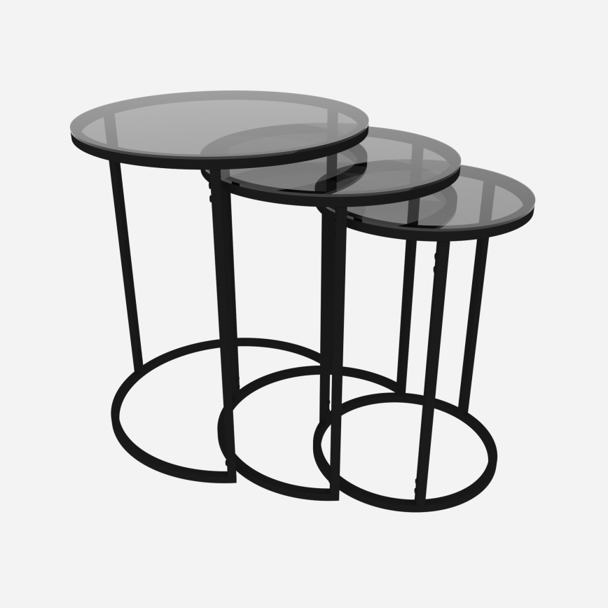 CONJUNTO 3x Mesa de cabeceira ALYA diâmetro 34/42/50 cm preto
