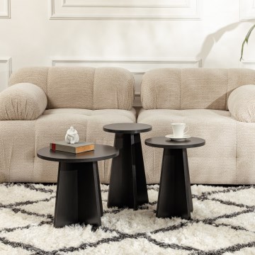 CONJUNTO 3x Mesas de cabeceira LUME diâmetro 28/33/43 cm preto