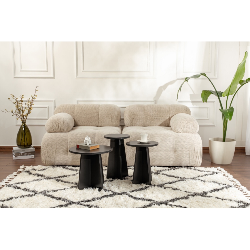 CONJUNTO 3x Mesas de cabeceira LUME diâmetro 28/33/43 cm preto