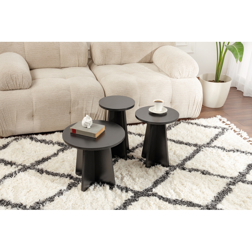 CONJUNTO 3x Mesas de cabeceira LUME diâmetro 28/33/43 cm preto