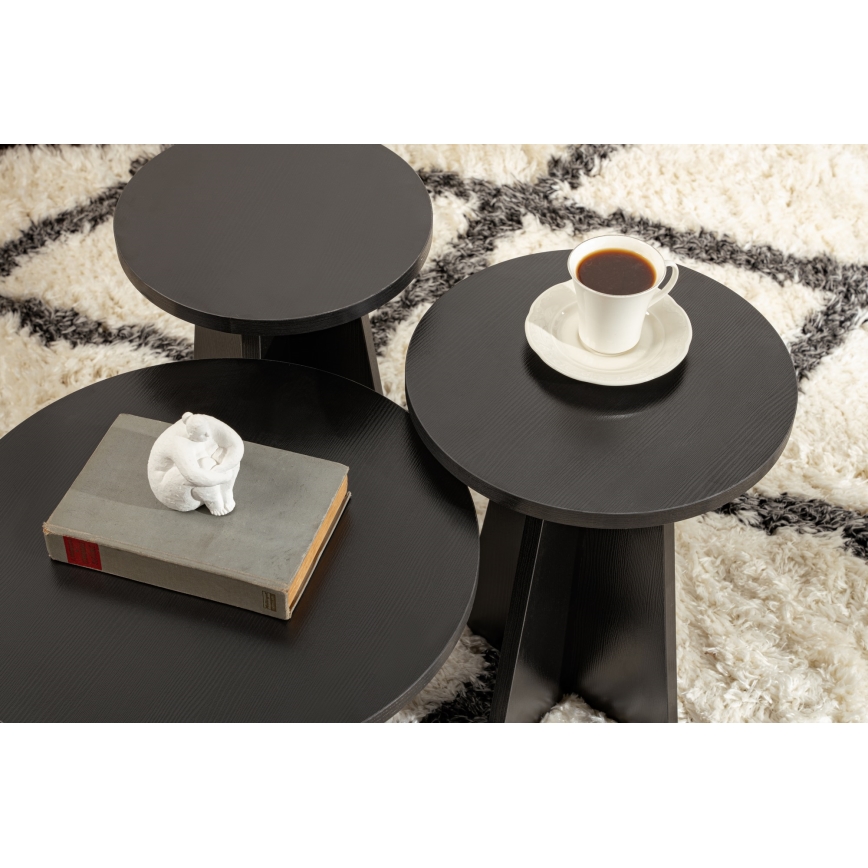 CONJUNTO 3x Mesas de cabeceira LUME diâmetro 28/33/43 cm preto