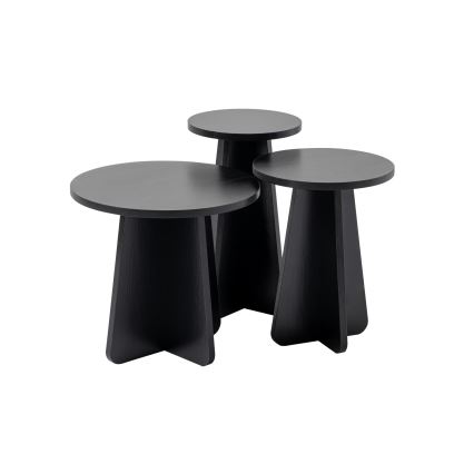 CONJUNTO 3x Mesas de cabeceira LUME diâmetro 28/33/43 cm preto