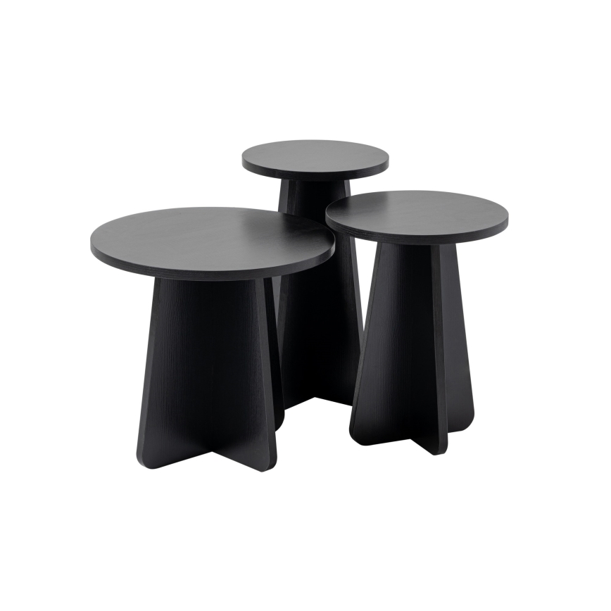 CONJUNTO 3x Mesas de cabeceira LUME diâmetro 28/33/43 cm preto