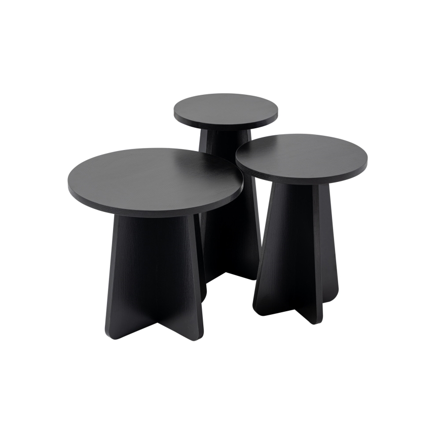 CONJUNTO 3x Mesas de cabeceira LUME diâmetro 28/33/43 cm preto