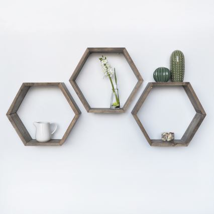 CONJUNTO 3x Prateleira de parede abeto castanho