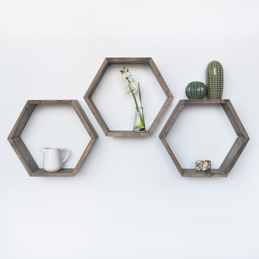 CONJUNTO 3x Prateleira de parede abeto castanho