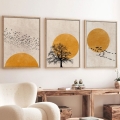 CONJUNTO 3x Quadro em moldura 50x70 cm bege/amarelo
