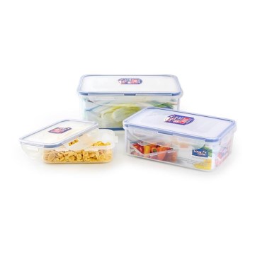 CONJUNTO 3x Recipiente para alimentos LOCK azul/transparente