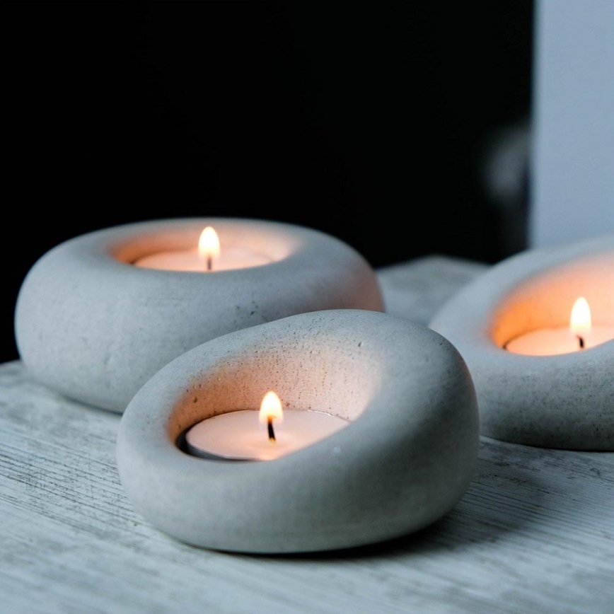 CONJUNTO 3x Suporte para velas de chá 10cm/9cm/8cm betão