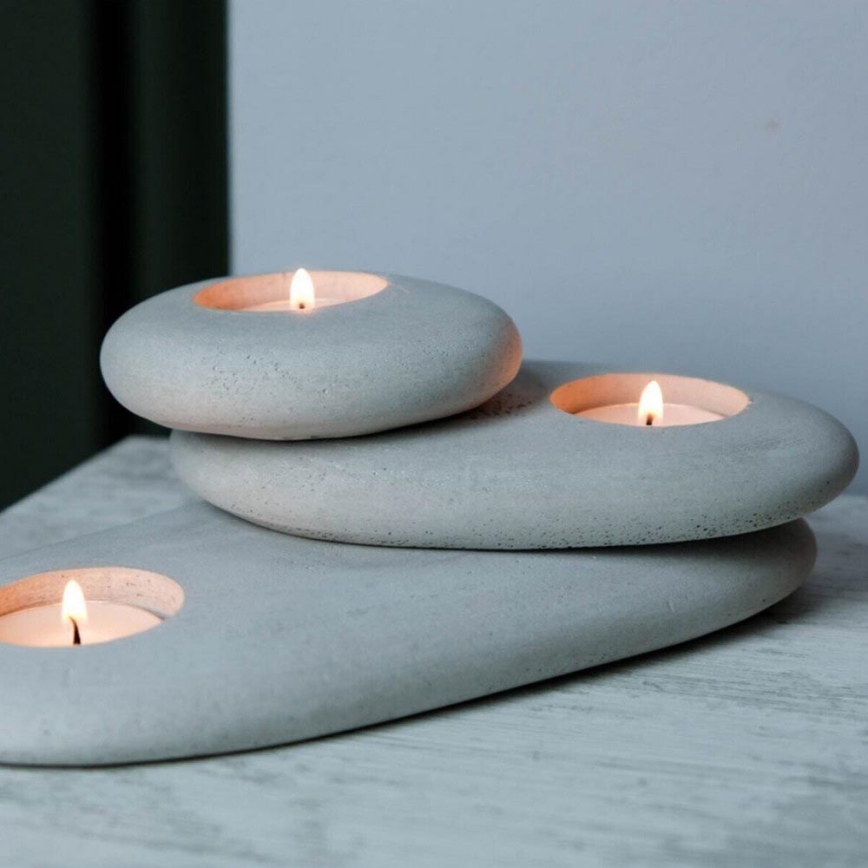 CONJUNTO 3x Suporte para velas de chá 21,5cm/15cm/9cm betão