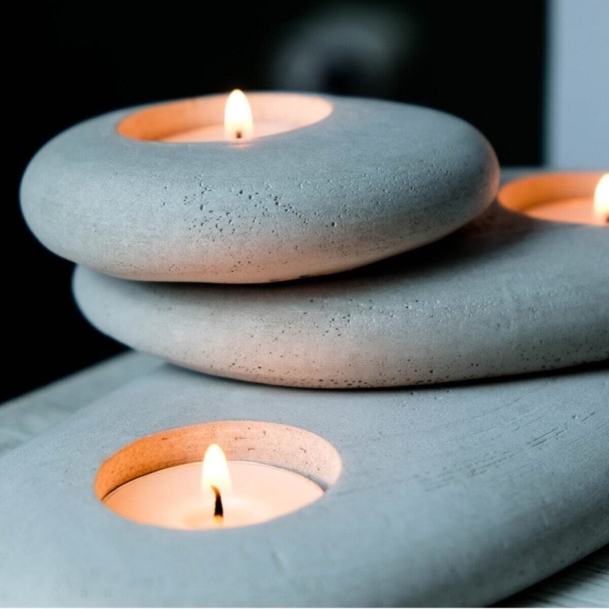 CONJUNTO 3x Suporte para velas de chá 21,5cm/15cm/9cm betão