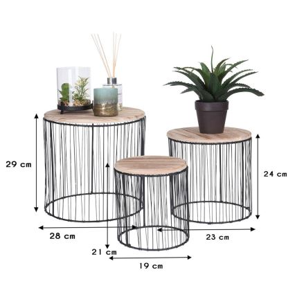 CONJUNTO 3x Suportes para flores diâmetro 19/23/28 cm preto/bege