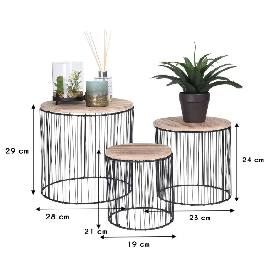 CONJUNTO 3x Suportes para flores diâmetro 19/23/28 cm preto/bege