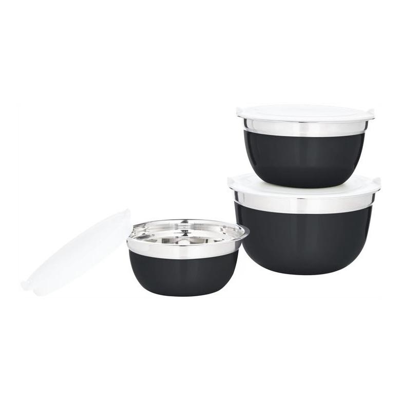 CONJUNTO 3x Taças com tampa preto/aço inoxidável