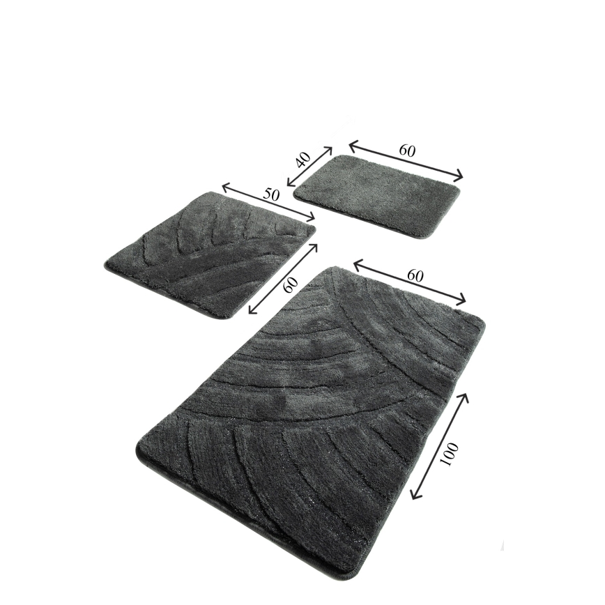 CONJUNTO 3x Tapetes para casa de banho ALYA 60/60/100 cm antracite