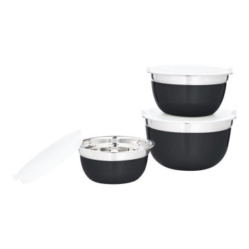 CONJUNTO 3x Tigela com tampa preta/inox