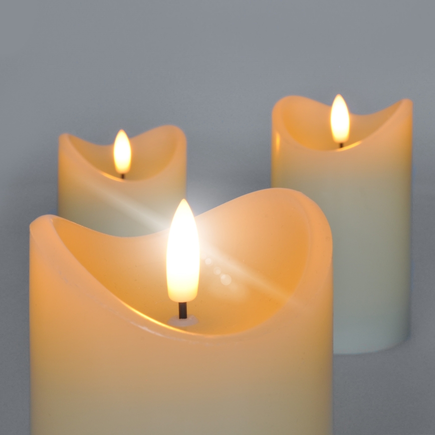 CONJUNTO 3x Velas de cera natural LED/3xAAA/branco quente