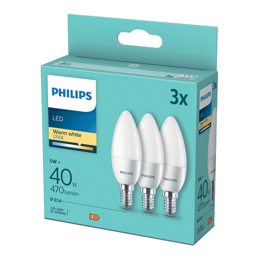 CONJUNTO 3xLâmpada LED Philips B35 E14/5W/230V 2700K