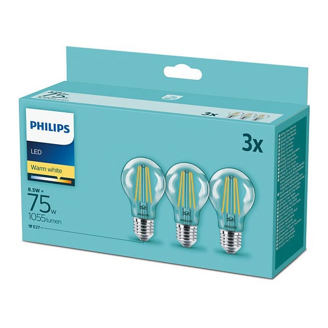 CONJUNTO 3xLâmpada LED Philips E27/8,5W/230V 2700K
