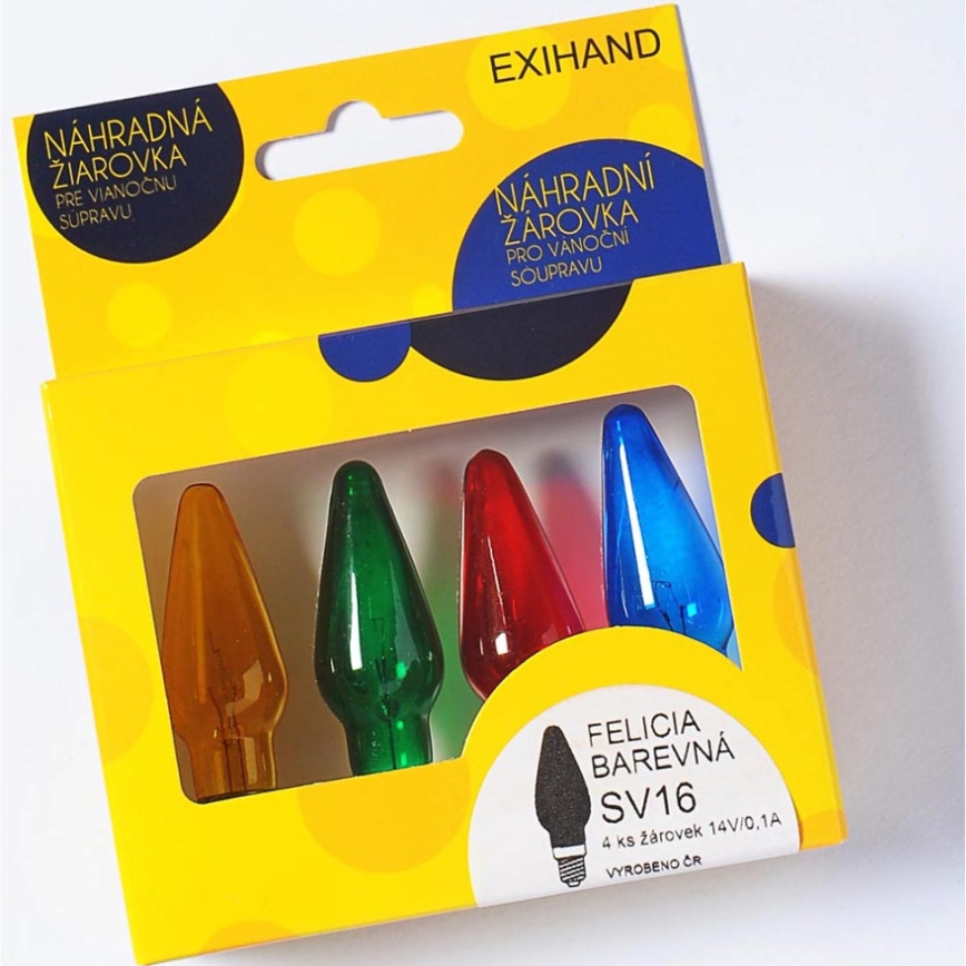 CONJUNTO 4 x Lâmpada de substituição FELICIA E10/14V/0,1A colorido Fabricado na Europa