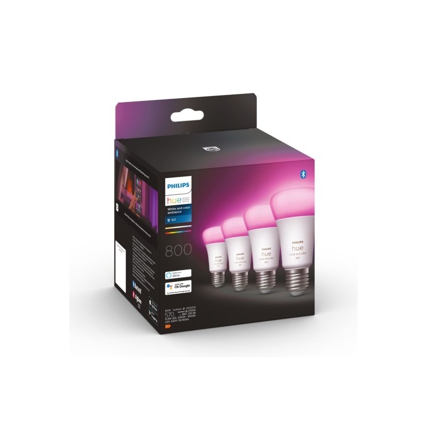 CONJUNTO 4x Lâmpada LED com regulação Philips Hue White And Color Ambience E27/6,5W/230V 2000-6500K