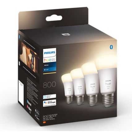 CONJUNTO 4x Lâmpada LED com regulação Philips Hue WHITE A60 E27/9W/230V 2700K