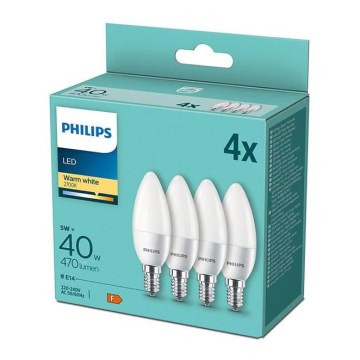 CONJUNTO 4x Lâmpada LED Philips B35 E14/5W/230V 2700K