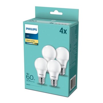 CONJUNTO 4x Lâmpada LED Philips E27/8W/230V 2700K