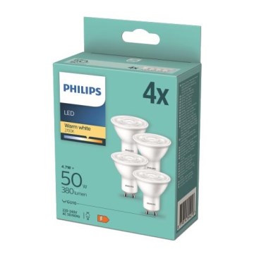 CONJUNTO 4x Lâmpada LED Philips GU10/4,7W/230V 2700K