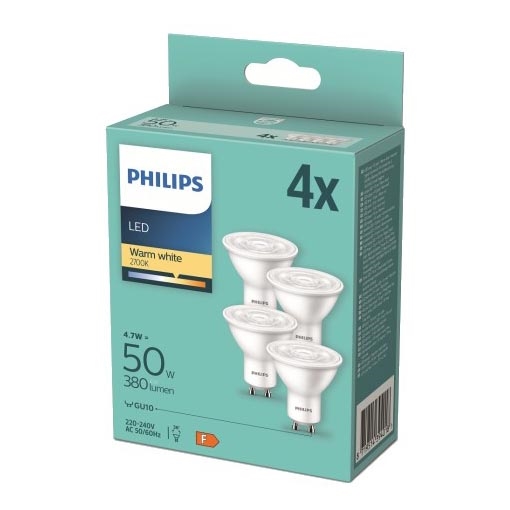 CONJUNTO 4x Lâmpada LED Philips GU10/4,7W/230V 2700K