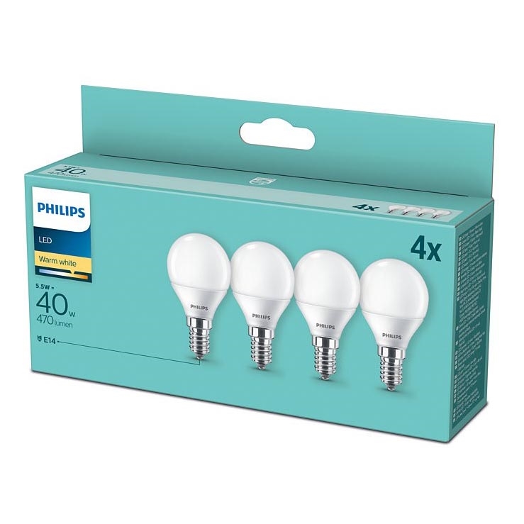 CONJUNTO 4x Lâmpada LED Philips P45 E14/5,5W/230V 2700K
