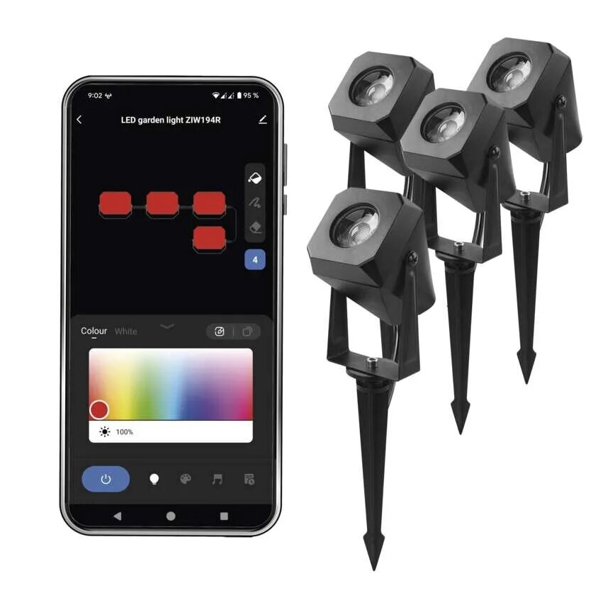 CONJUNTO 4x Luzes LED RGBIC para exterior com regulação LED/7W/230V 3000-6500K IP65 Wi-Fi Tuya