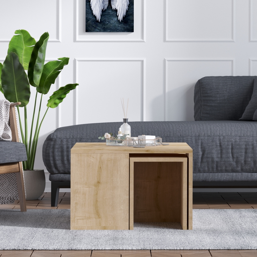 CONJUNTO 4x Mesa de apoio ORTANCA + mesa de centro bege