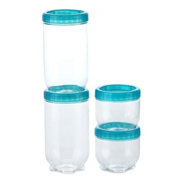 CONJUNTO 4x Recipiente para alimentos INTERLOCK turquesa/transparente