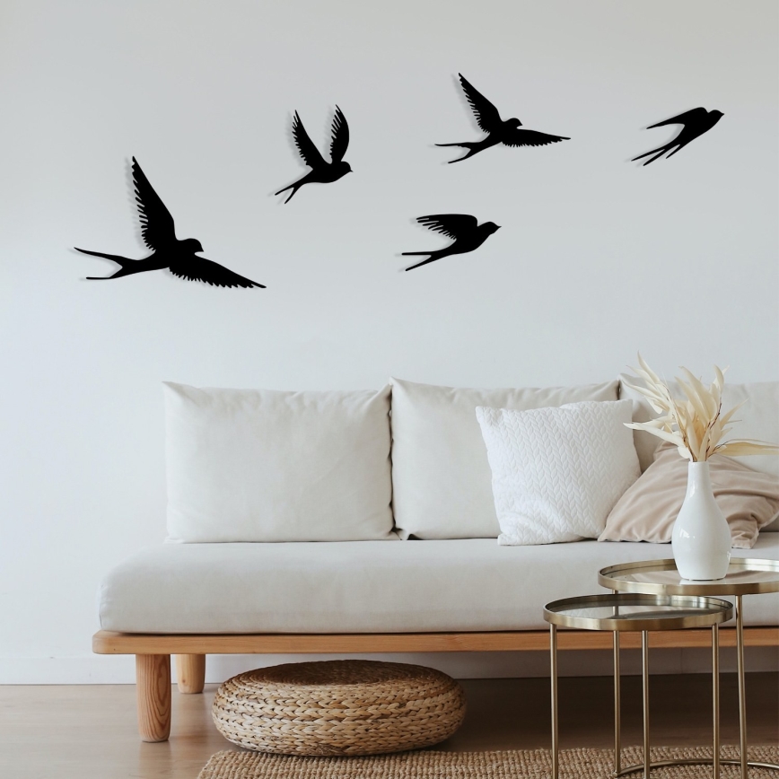 CONJUNTO 5x Decorações de parede com pássaros em metal