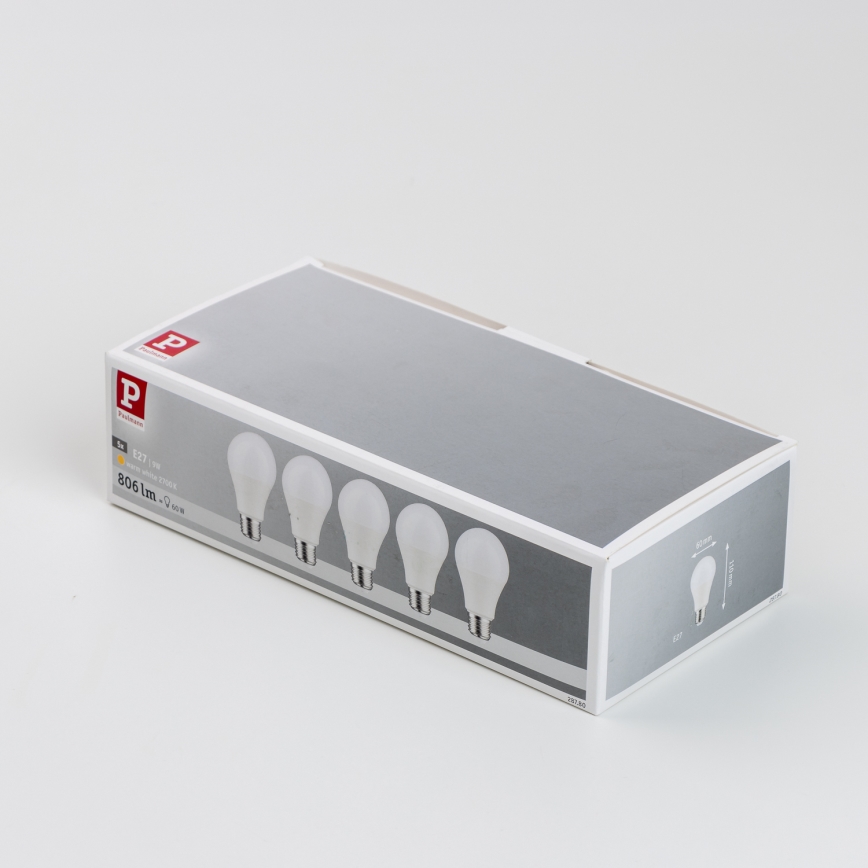 CONJUNTO 5x Lâmpadas LED A60 E27/9W/230V 2700K - Paulmann 28780