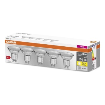 CONJUNTO 5x Lâmpadas LED PAR16 GU10/4,3W/230V 2700K 120° - Osram
