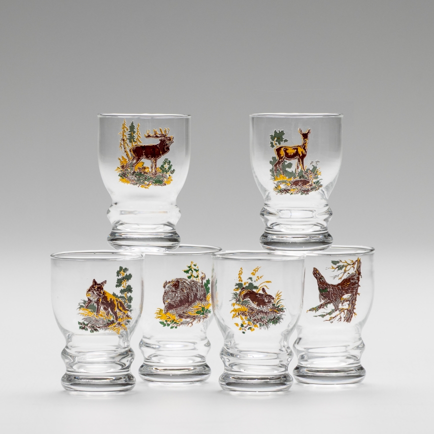 Conjunto 6x copo de licor transparente - padrão de caça