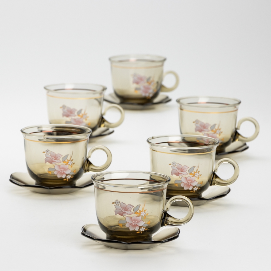 Conjunto 6x copo de vidro com pires fumado buquê no. 6