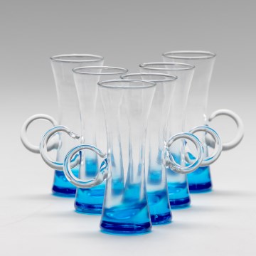 Conjunto 6x copos de licor com pega azul